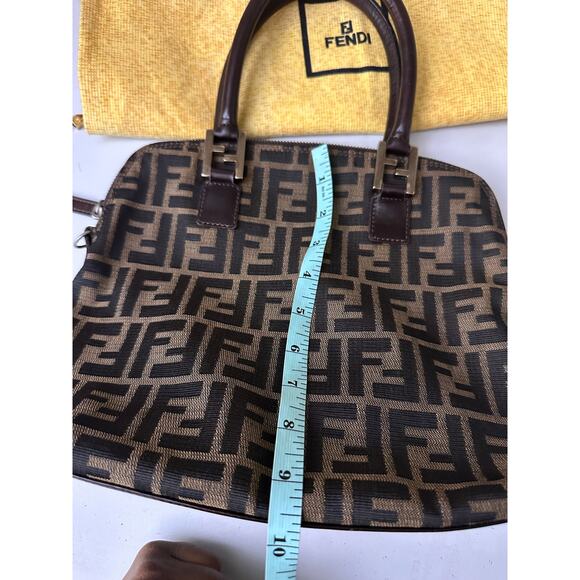 Vintage Fendi Zucca Monogram Canvas Satchel Top Handle Bag Brown Authentic - Picture 15 of 16